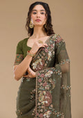 Fashion Cave Mehendi Sequins Tissue Saree