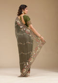 Fashion Cave Mehendi Sequins Tissue Saree