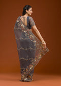 Fashion Cave Purple Sequins Tissue Saree