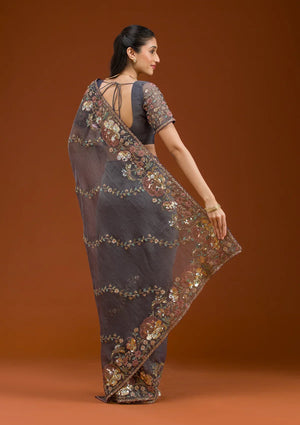 Fashion Cave Purple Sequins Tissue Saree