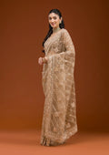 Fashion Cave Beige Stonework Net Saree