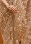 Fashion Cave Beige Stonework Net Saree