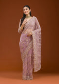 Fashion Cave Lavender Stonework Net Saree