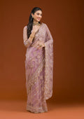 Fashion Cave Lavender Stonework Net Saree