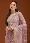 Fashion Cave Lavender Stonework Net Saree
