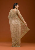 Fashion Cave Beige Stonework Net Saree