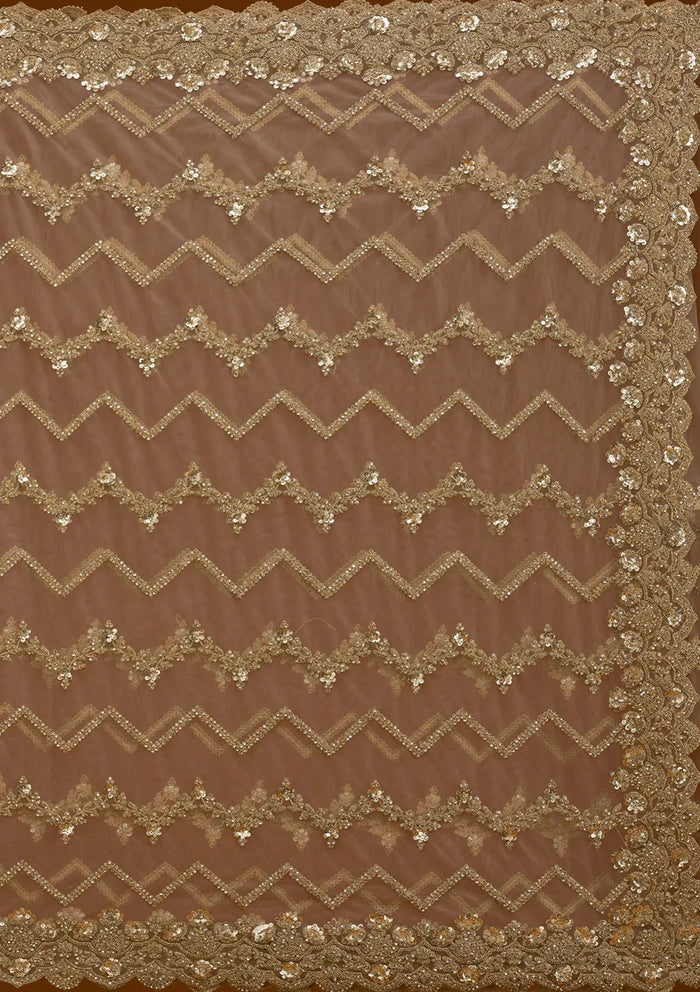 Fashion Cave Beige Stonework Net Saree