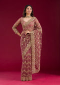 Fashion Cave Mauve Stonework Net Saree