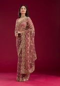 Fashion Cave Mauve Stonework Net Saree