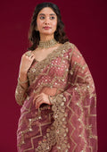 Fashion Cave Mauve Stonework Net Saree