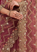 Fashion Cave Mauve Stonework Net Saree
