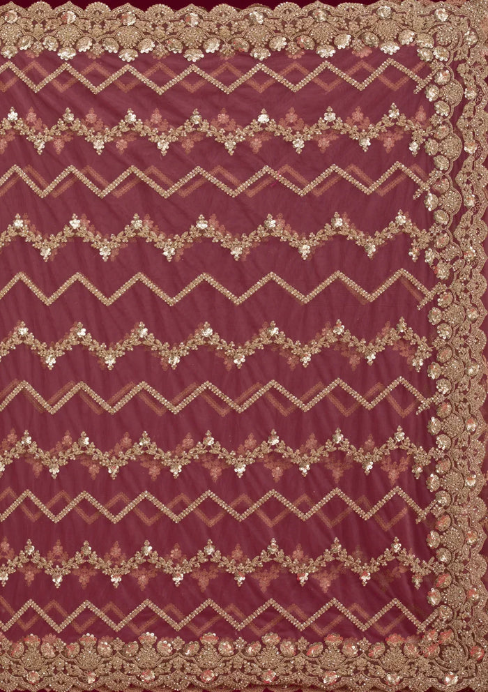 Fashion Cave Mauve Stonework Net Saree