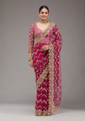 Fashion Cave Rani Pink Stonework Net Saree