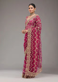 Fashion Cave Rani Pink Stonework Net Saree