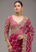 Fashion Cave Rani Pink Stonework Net Saree