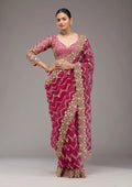 Fashion Cave Rani Pink Stonework Net Saree