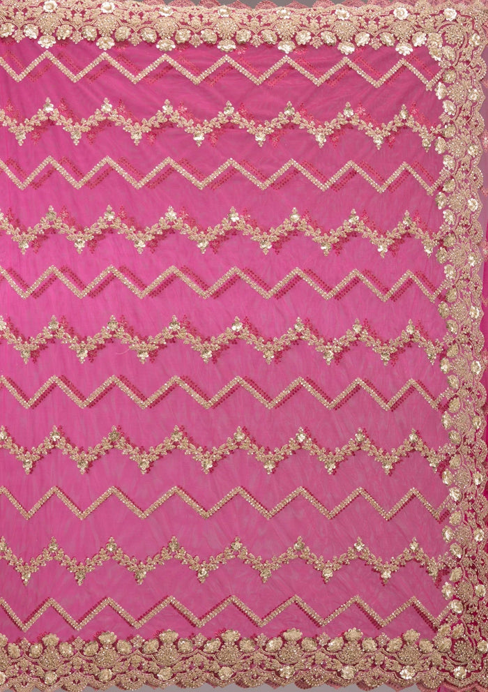 Fashion Cave Rani Pink Stonework Net Saree