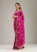 Fashion Cave Magenta Pink Cording Chinon Saree