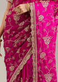 Fashion Cave Magenta Pink Cording Chinon Saree