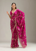 Fashion Cave Magenta Pink Cording Chinon Saree
