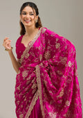 Fashion Cave Magenta Pink Cording Chinon Saree
