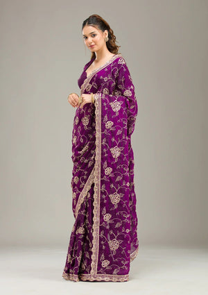 Fashion Cave Purple Kashmiri Georgette Saree