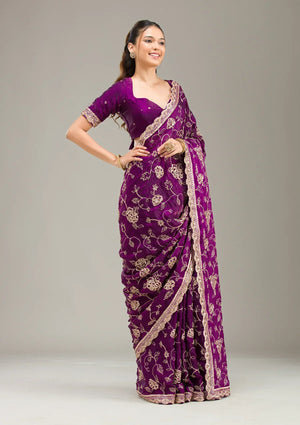 Fashion Cave Purple Kashmiri Georgette Saree