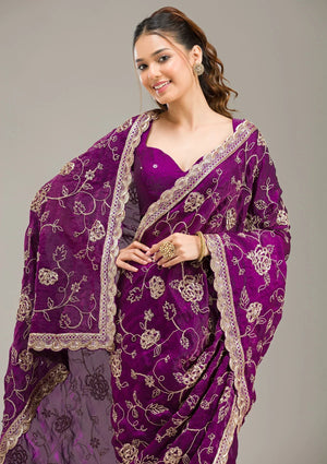 Fashion Cave Purple Kashmiri Georgette Saree