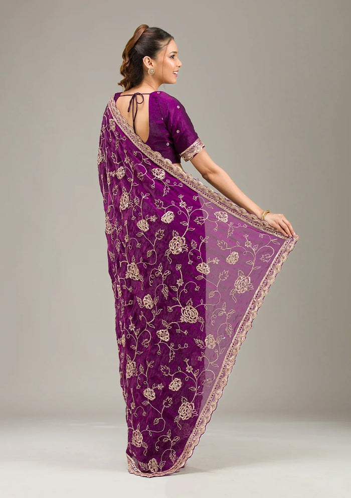 Fashion Cave Purple Kashmiri Georgette Saree