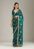 Fashion Cave Rama Green Cording Chinon Saree