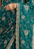 Fashion Cave Rama Green Cording Chinon Saree