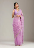 Fashion Cave Lavender Stonework Soft Raw Silk Saree
