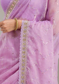 Fashion Cave Lavender Stonework Soft Raw Silk Saree