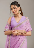 Fashion Cave Lavender Stonework Soft Raw Silk Saree