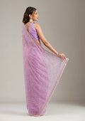 Fashion Cave Lavender Stonework Soft Raw Silk Saree