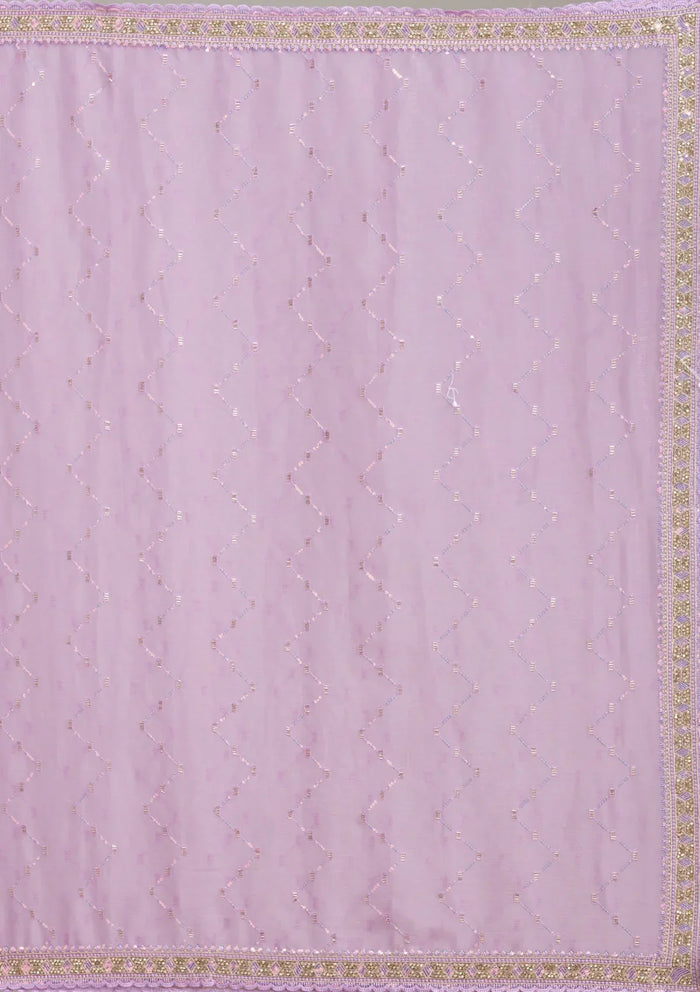 Fashion Cave Lavender Stonework Soft Raw Silk Saree