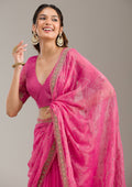 Fashion Cave Pink Stonework (Gold) Tissue Saree