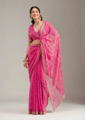 Fashion Cave Pink Stonework (Gold) Tissue Saree
