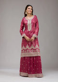 Fashion Cave Wine Threadwork Chinon Readymade salwar suit