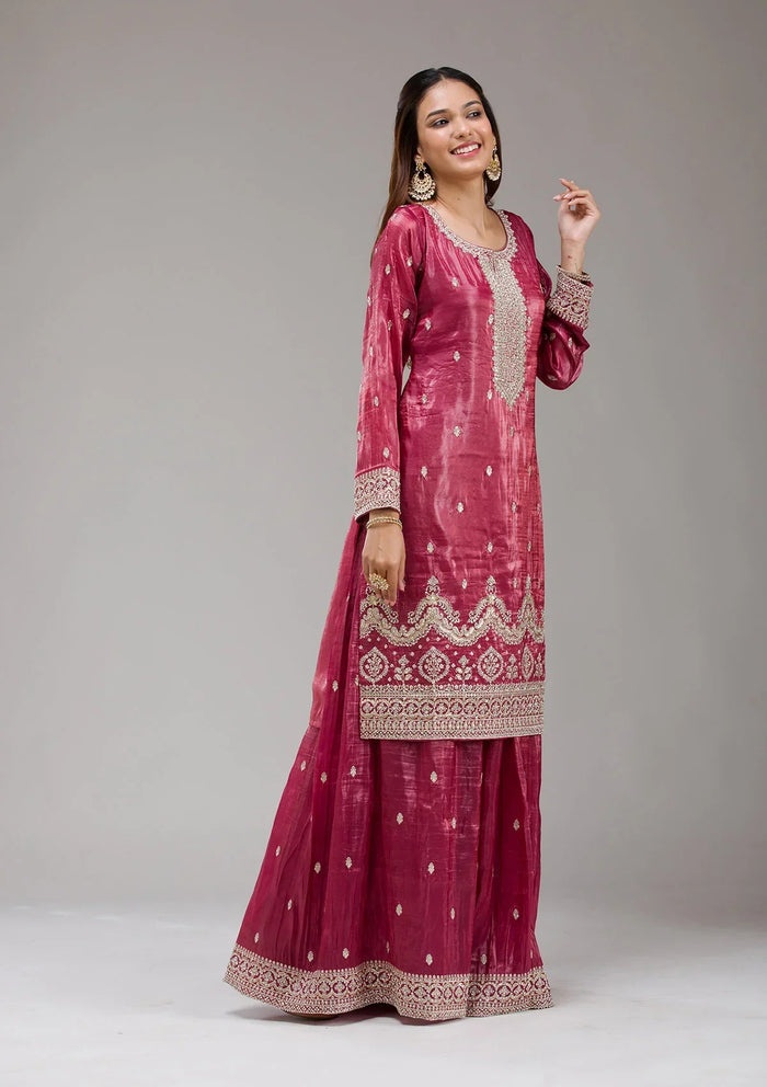 Fashion Cave Wine Threadwork Chinon Readymade salwar suit
