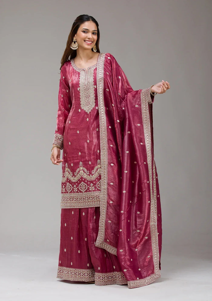 Fashion Cave Wine Threadwork Chinon Readymade salwar suit