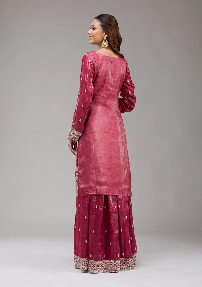 Fashion Cave Wine Threadwork Chinon Readymade salwar suit