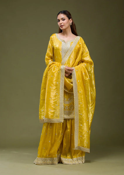 Fashion Cave Yellow Threadwork Chinon Readymade salwar suit