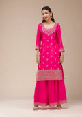 Fashion Cave Magenta Pink Zariwork (Gold) Chinon Readymade salwar suit