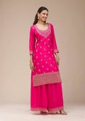 Fashion Cave Magenta Pink Zariwork (Gold) Chinon Readymade salwar suit
