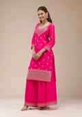 Fashion Cave Magenta Pink Zariwork (Gold) Chinon Readymade salwar suit