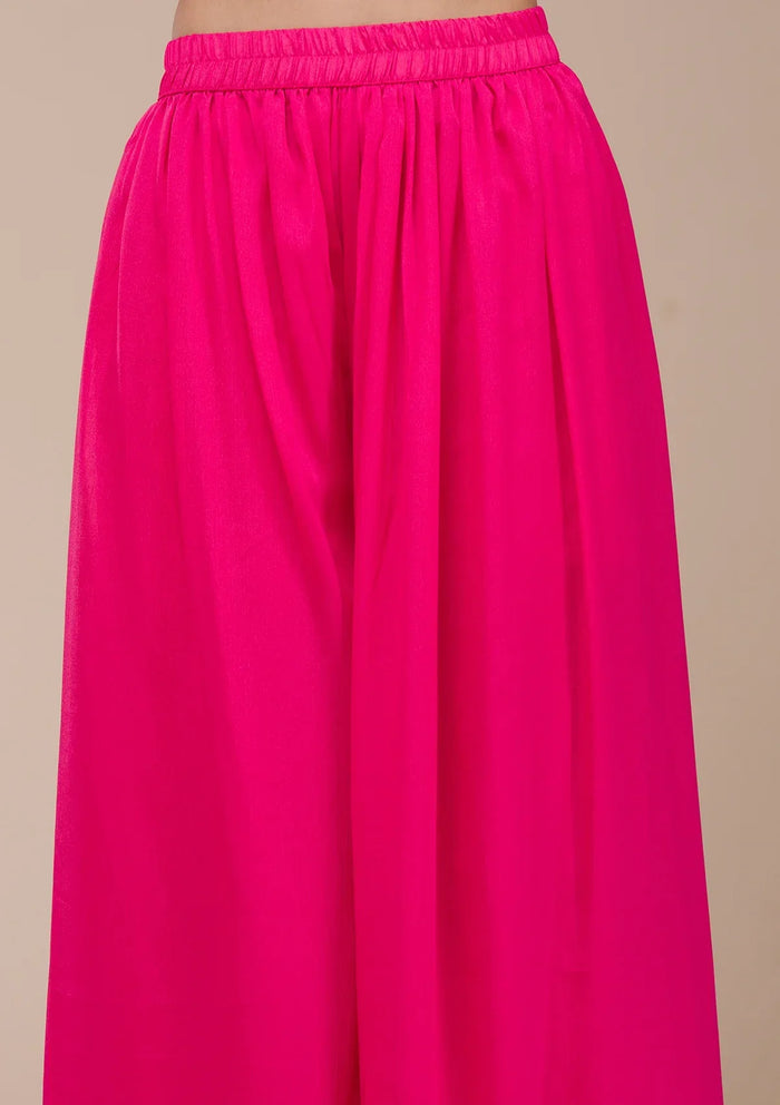 Fashion Cave Magenta Pink Zariwork (Gold) Chinon Readymade salwar suit