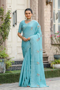 Blue Women's Designer Party Wear Pure Tussar Cotton Dobby Saree