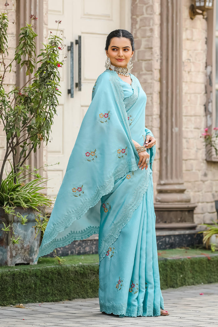Blue Women's Designer Party Wear Pure Tussar Cotton Dobby Saree