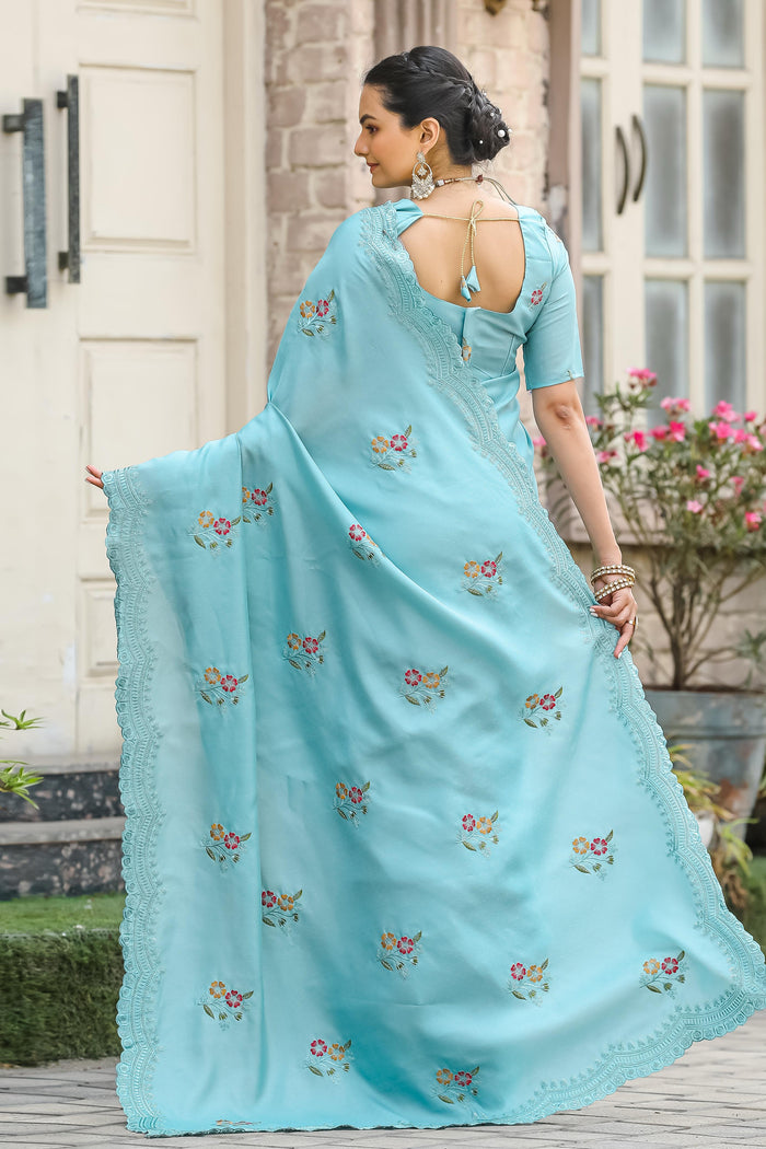 Blue Women's Designer Party Wear Pure Tussar Cotton Dobby Saree